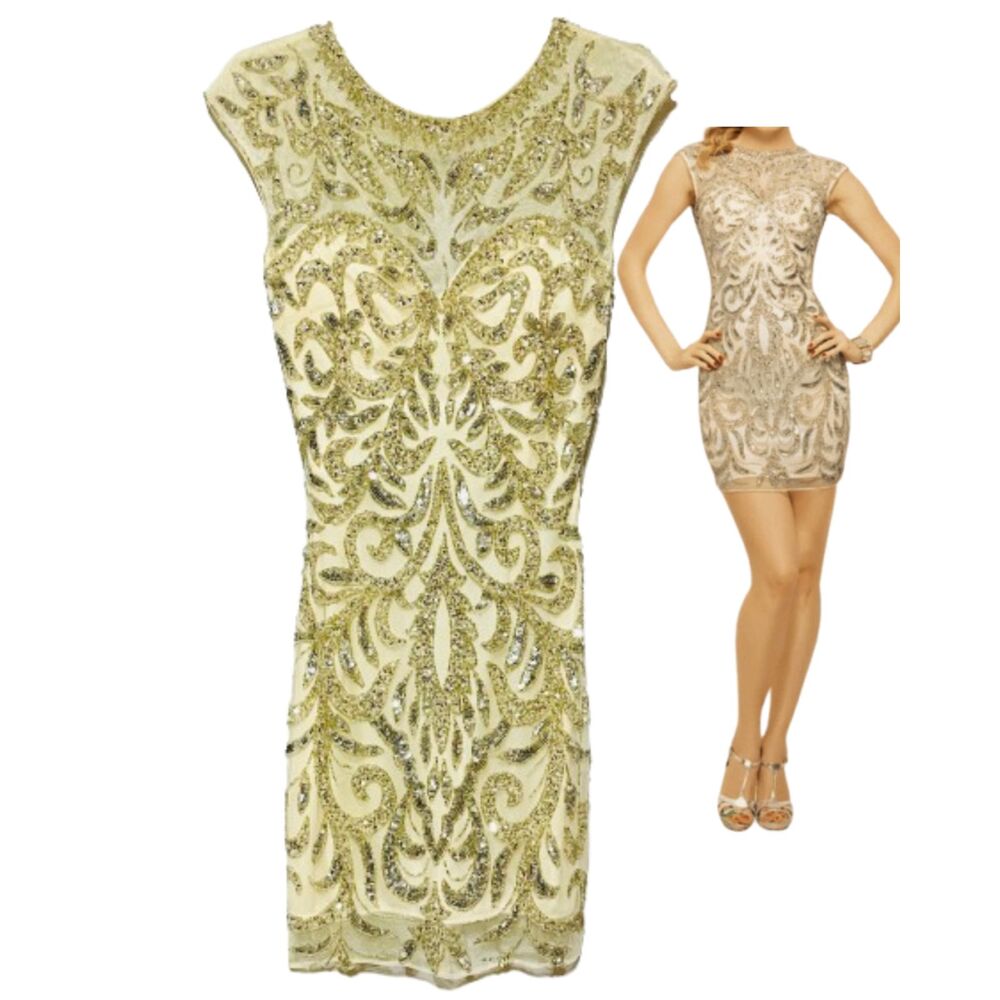 Elegant Y2k White Lace & Silver Dazzling Sequenced Dress